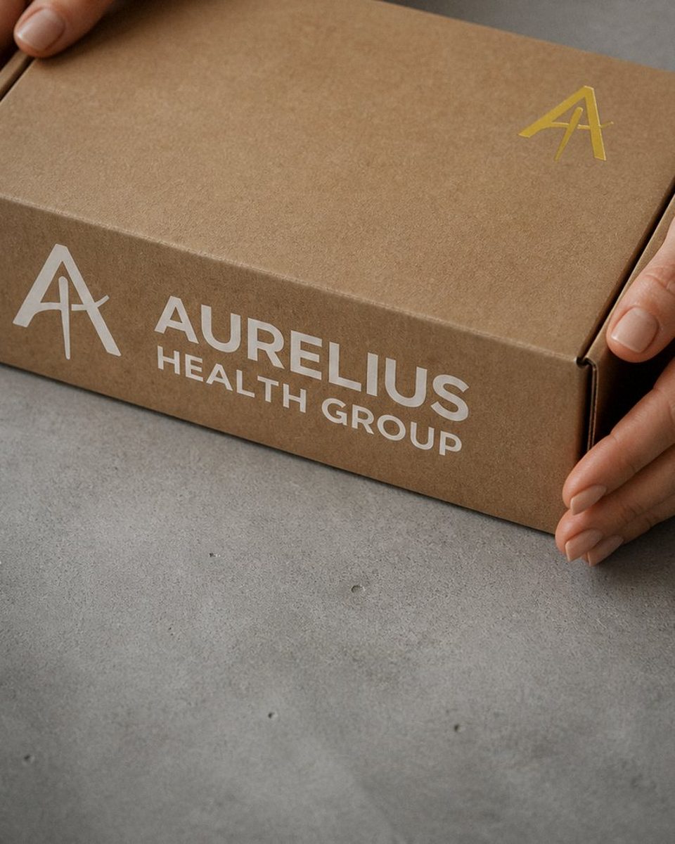 Hands opening an Aurelius shipping box