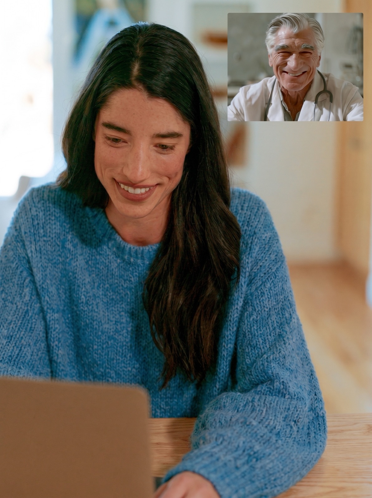 A patient on a telehealth consultation with an Aurelius physician