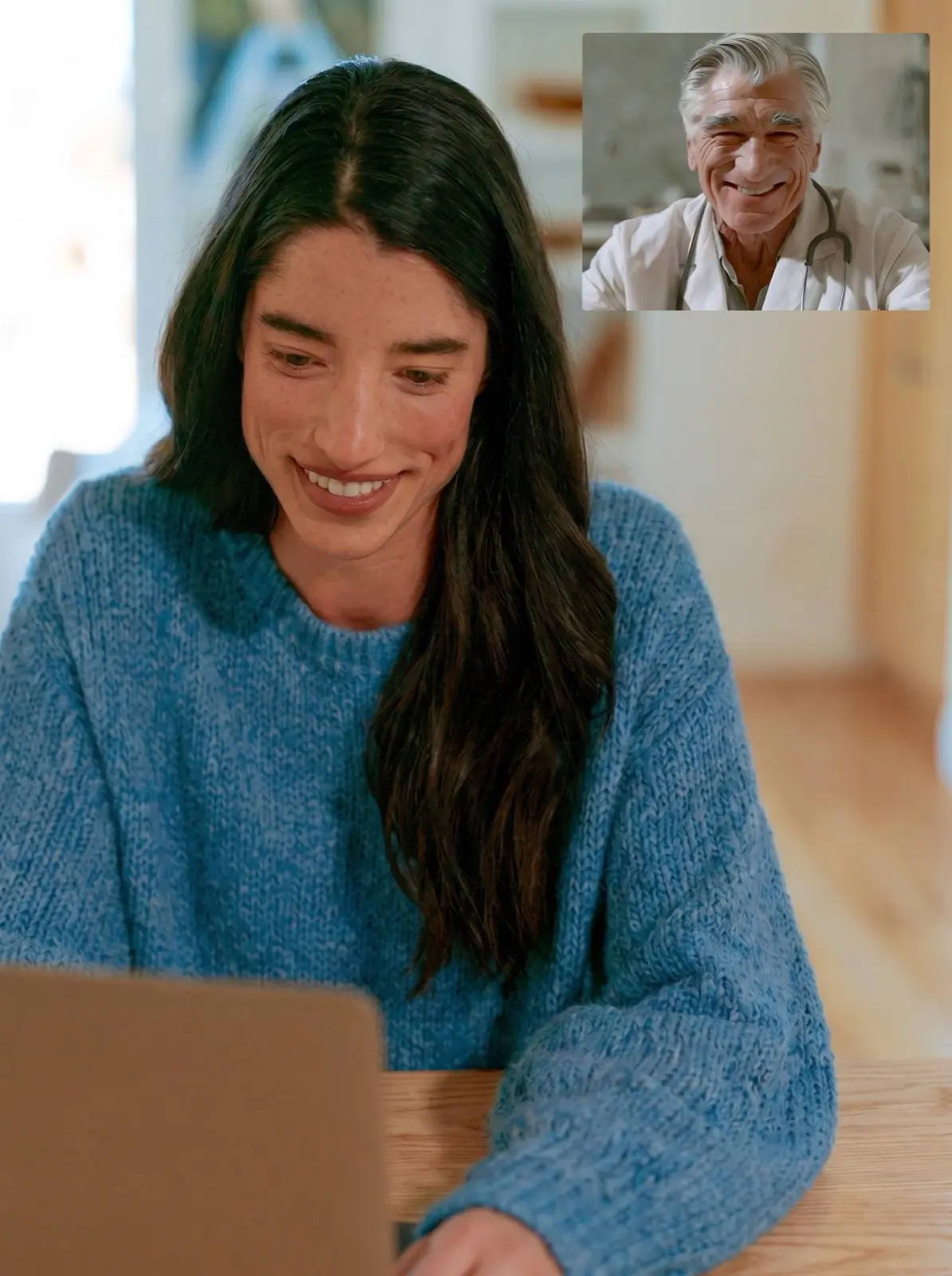 A patient on a telehealth consultation with an Aurelius physician